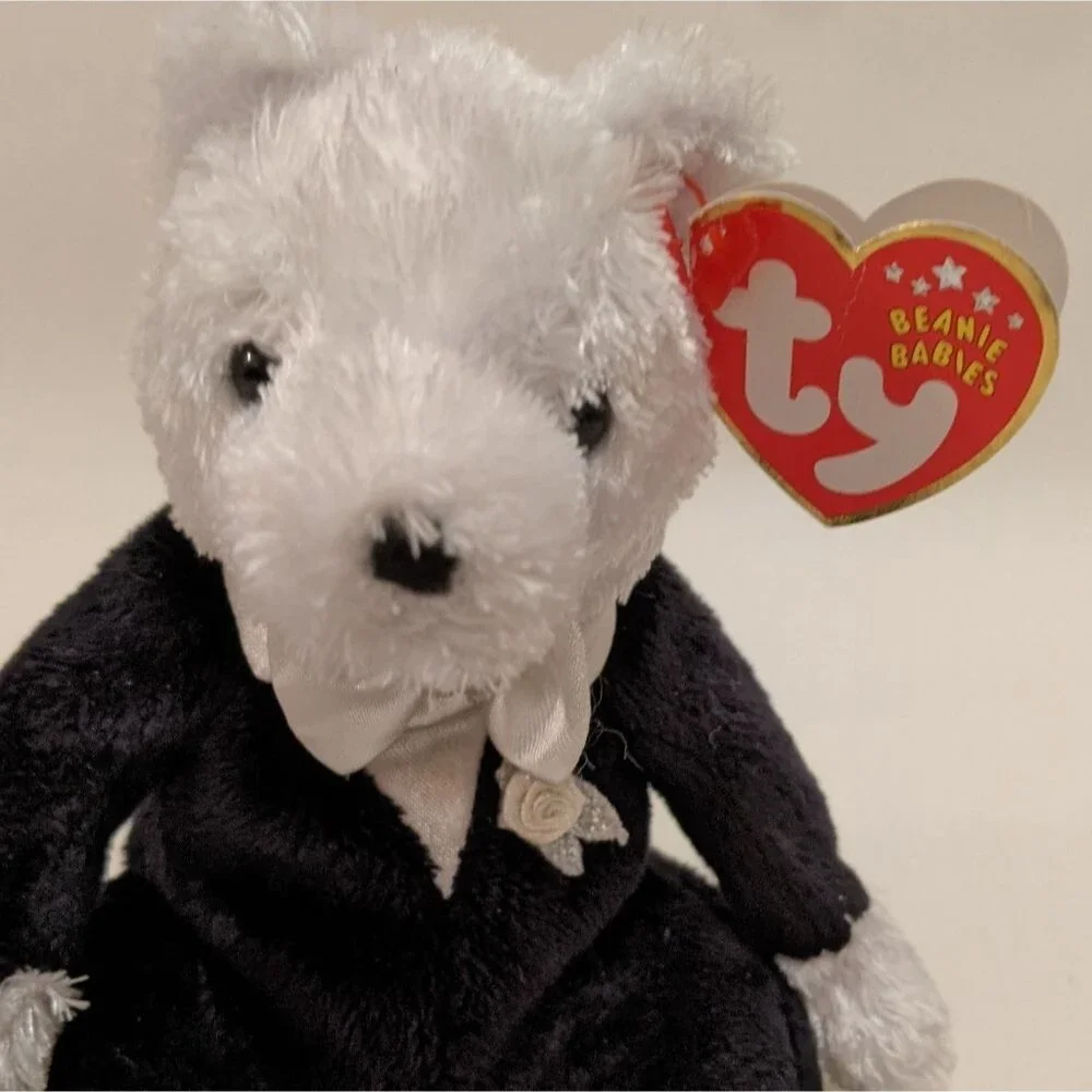 TY Beanie Baby Groom Wedding Bear Plush Vintage NEW Tag attached Black & White